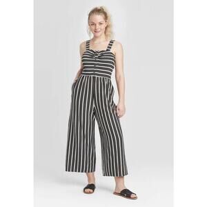 Xhilaration Black & White Striped Sleeveless Wide Leg Jumpsuit Womens Size Small